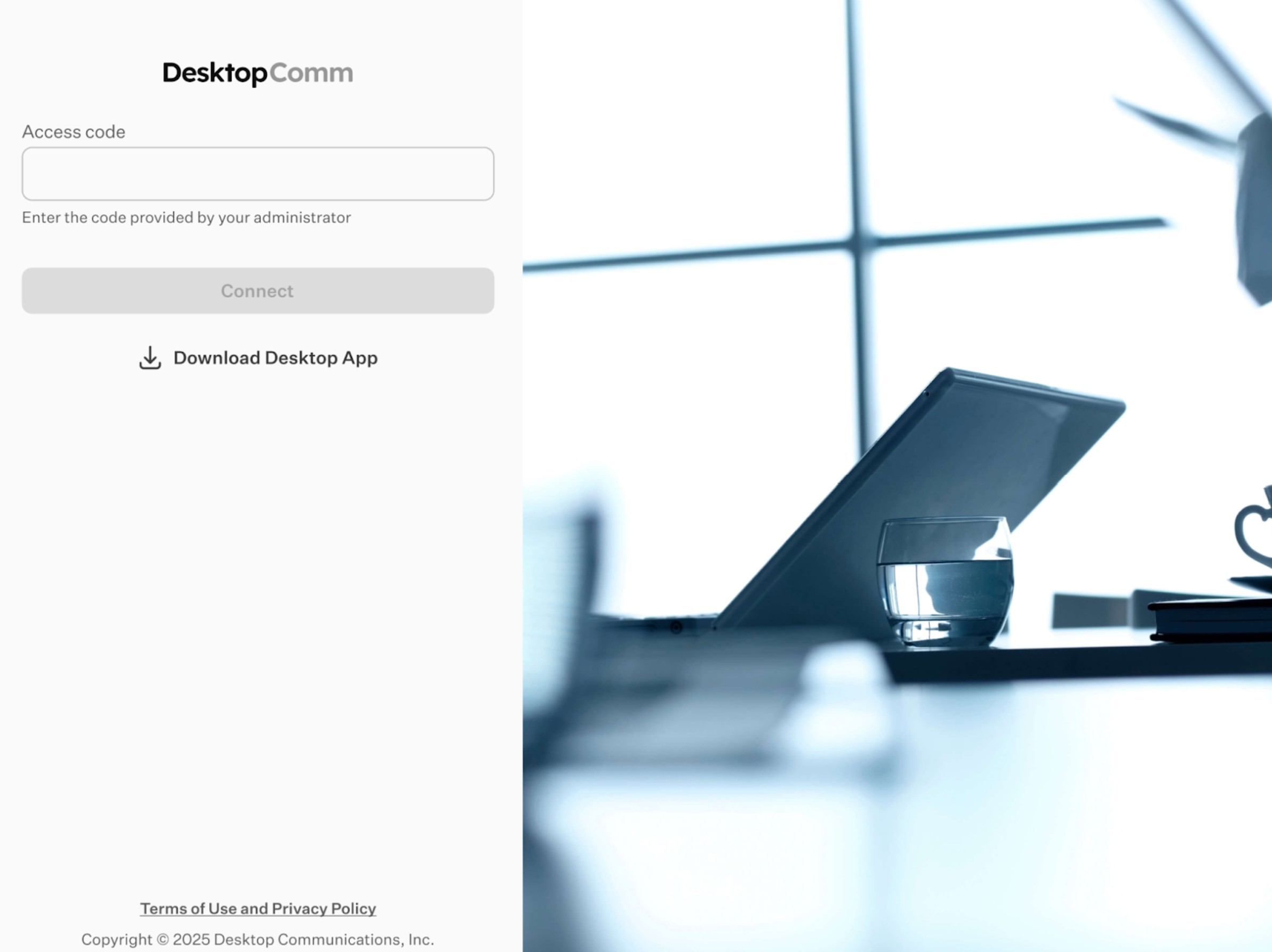 DesktopComm App Initial Screen