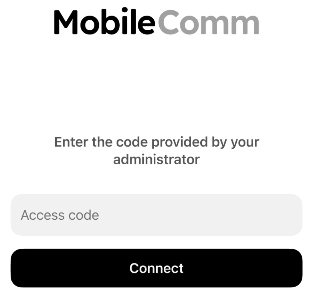 MobileComm login screen